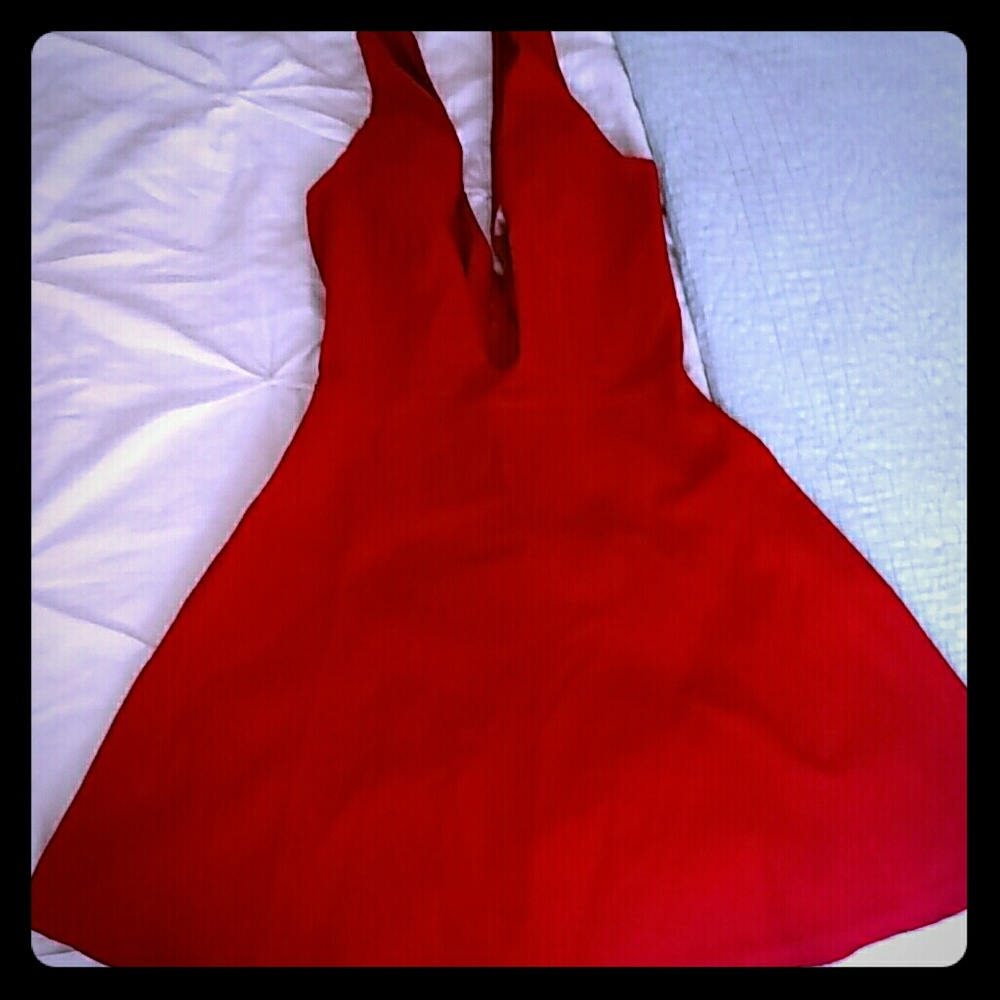Victoria + Sophia deep vee red dress